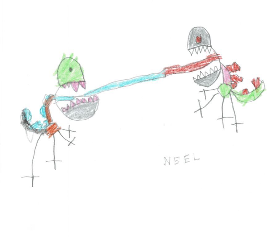 GodZilla vs MechaGodzilla by 4.5 year old Neel. Date - 01 Feb 2022