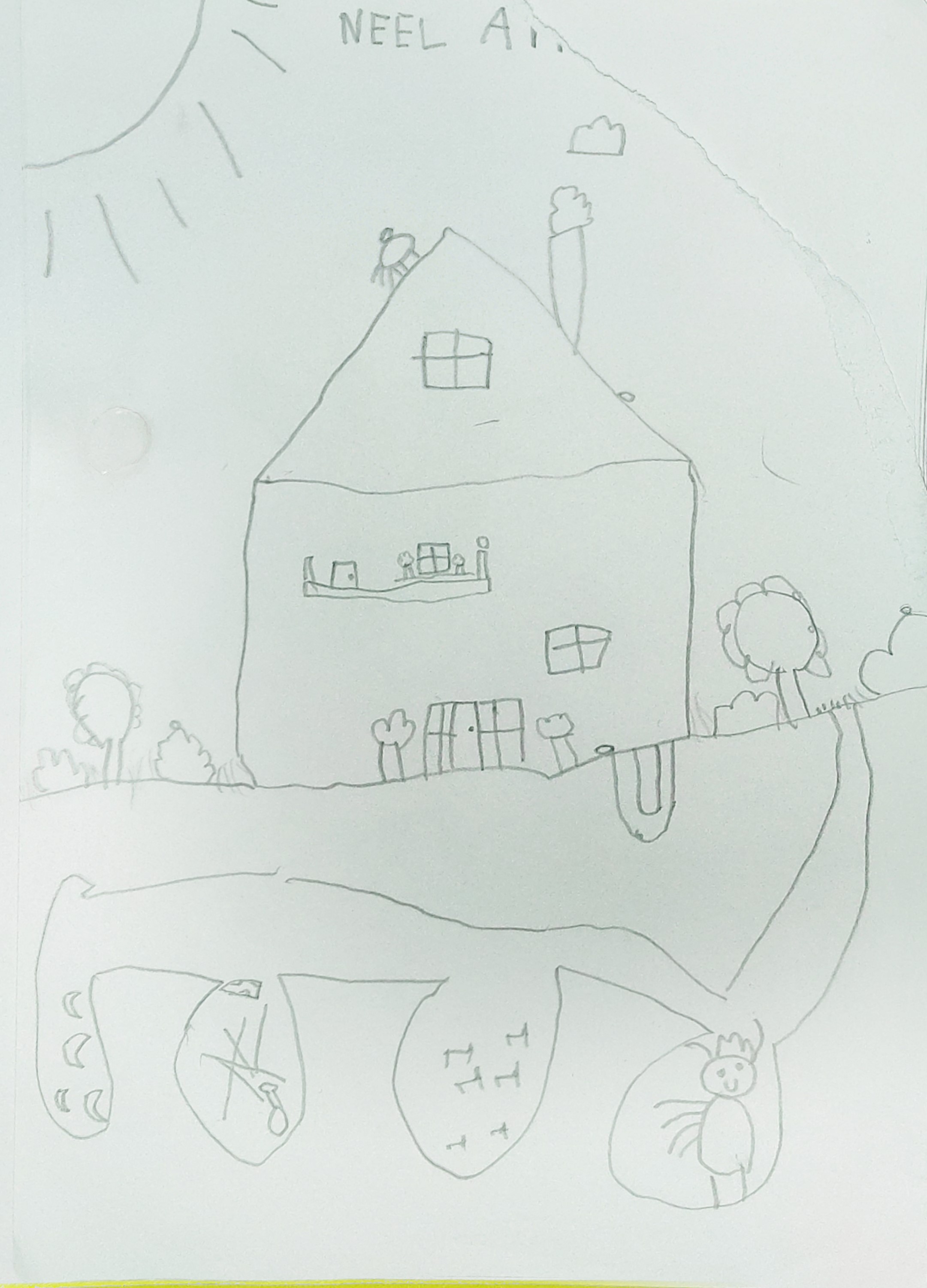 A picture of a house with animals