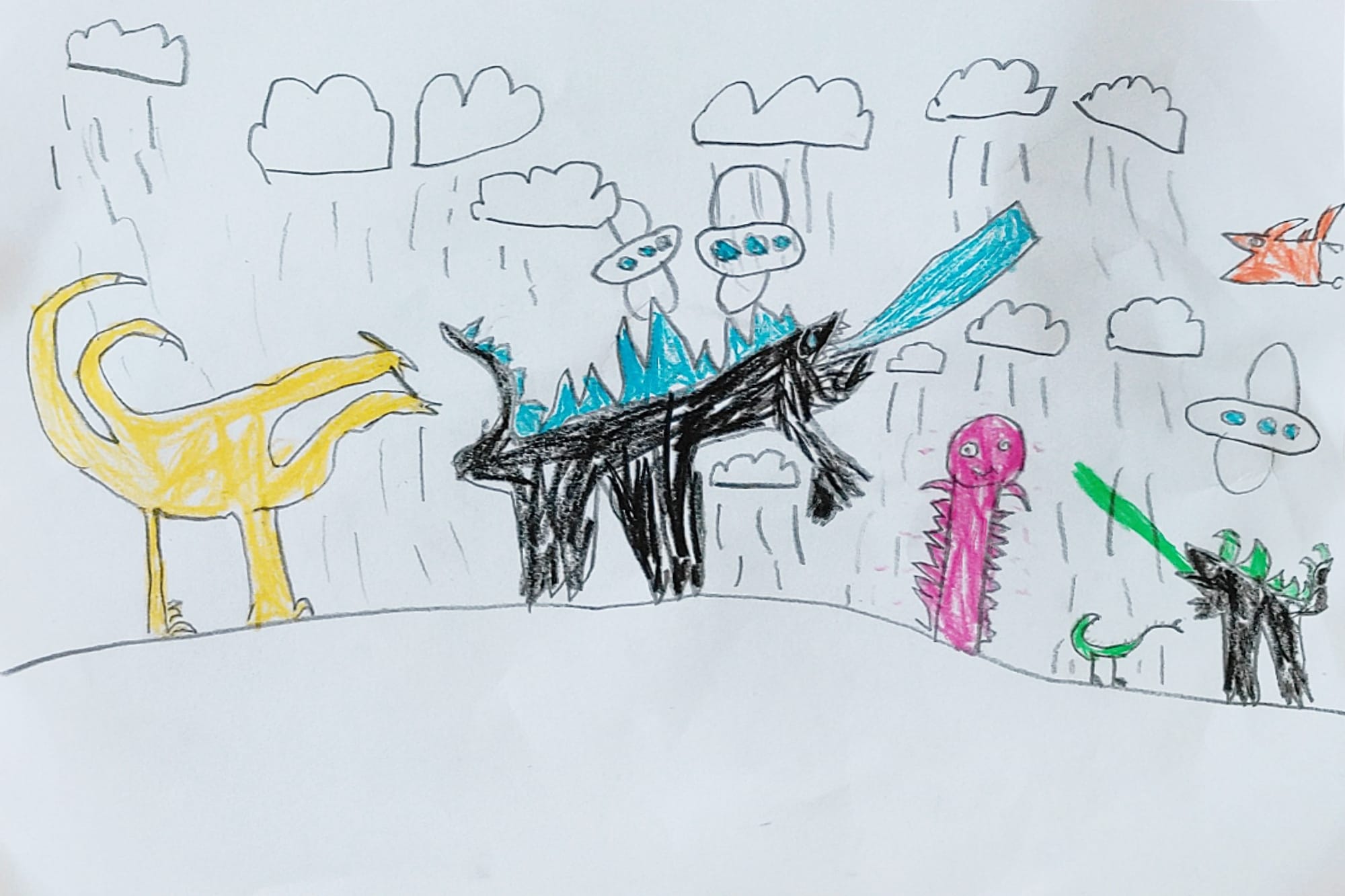 Limbrus, Godzilla AthroGodzilla Rodan, Aeroplanes and another Limbrus in rain. Painted on 17-02-2023